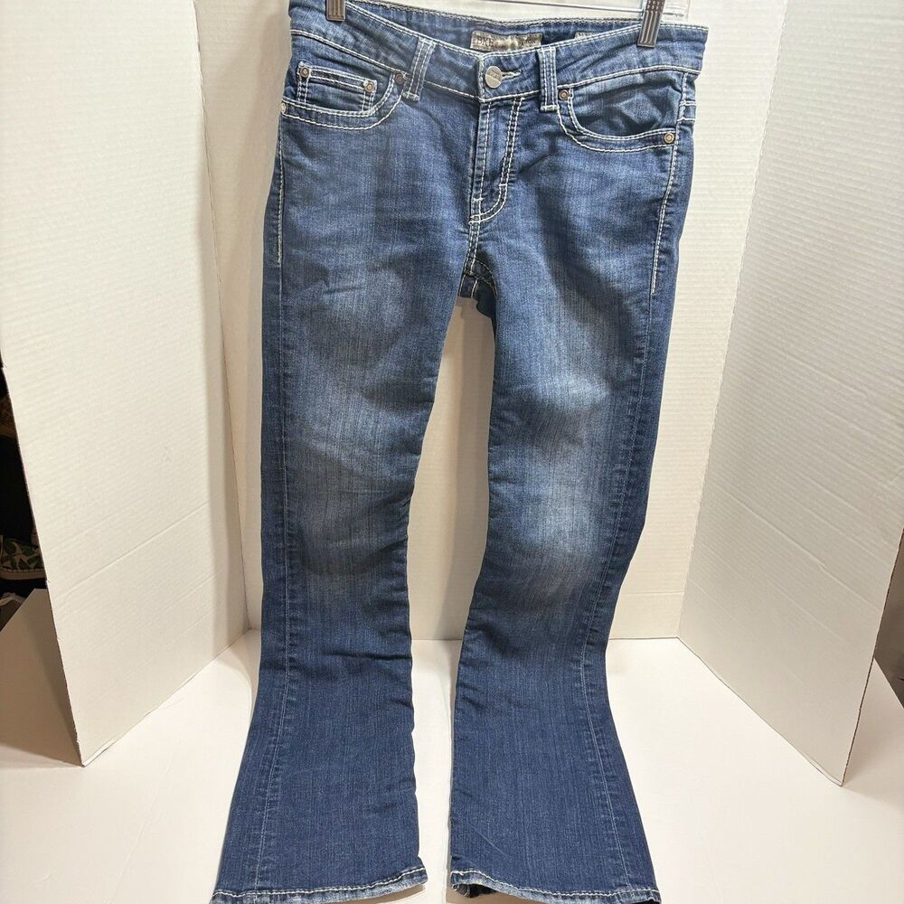 BKE Buckle Payton Jeans Womens 28L Blue Bootcut Denim Distressed Thick Stitch